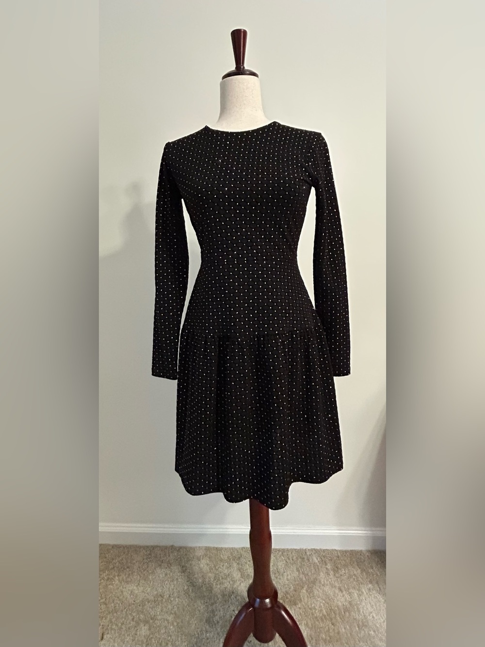 NWT MICHAEL Michael Kors Black Gold Flocked Dress Size S